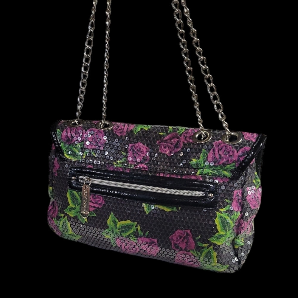 BETSEY Johnson Purple Rose Sequence Embellished Handbag - Picture 6 of 14